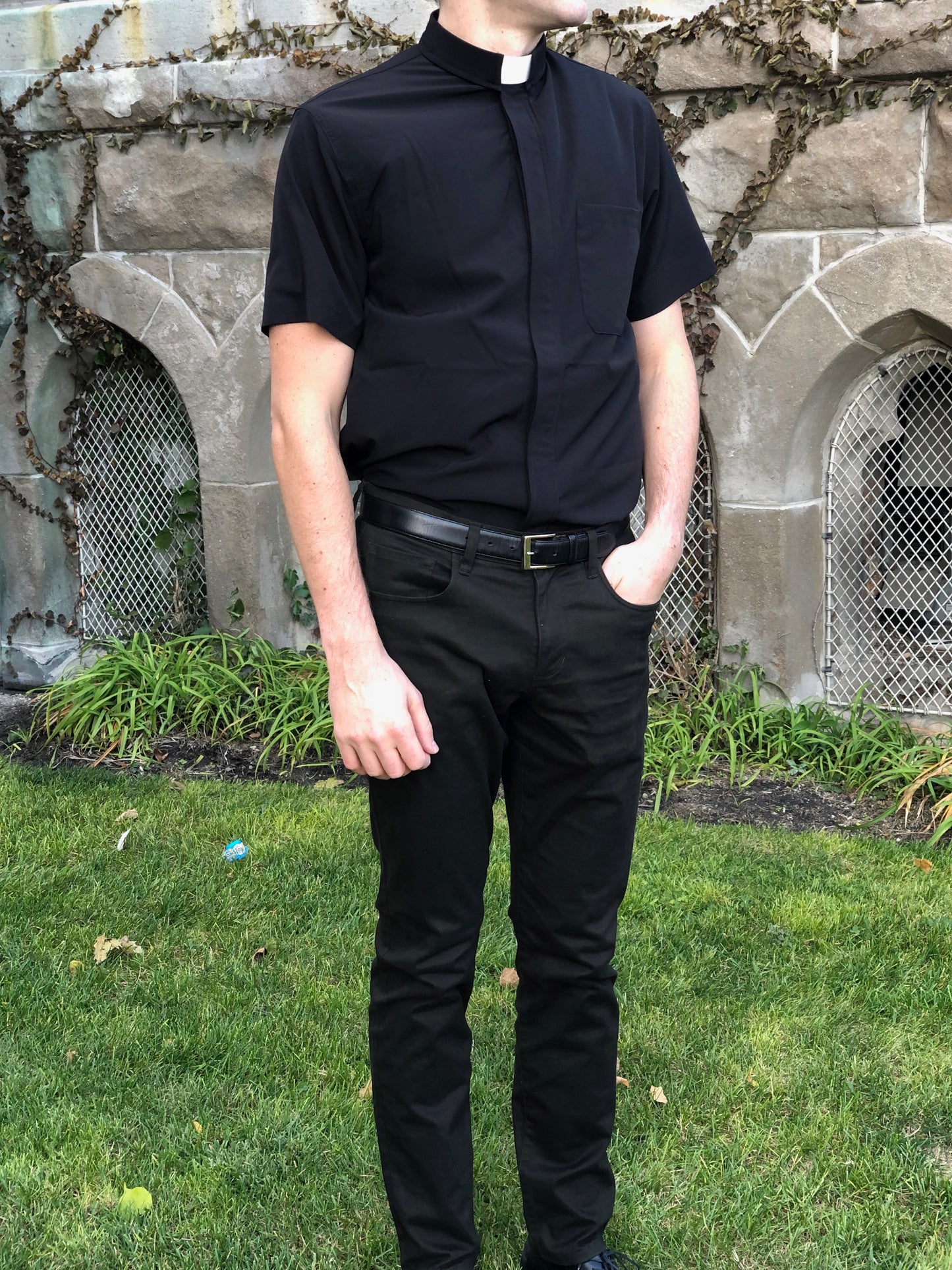 Hook and Shepherd - Tab Collar Short Sleeve Clergy Shirt - Comfortable, Performance, Slim fit - Action 2