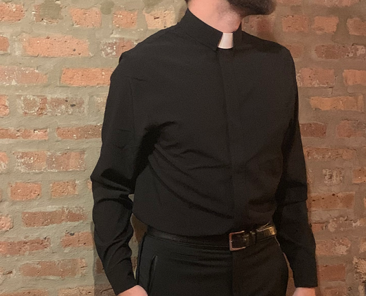 Long sleeve clergy shirt - comfortable, stretchy, fitted
